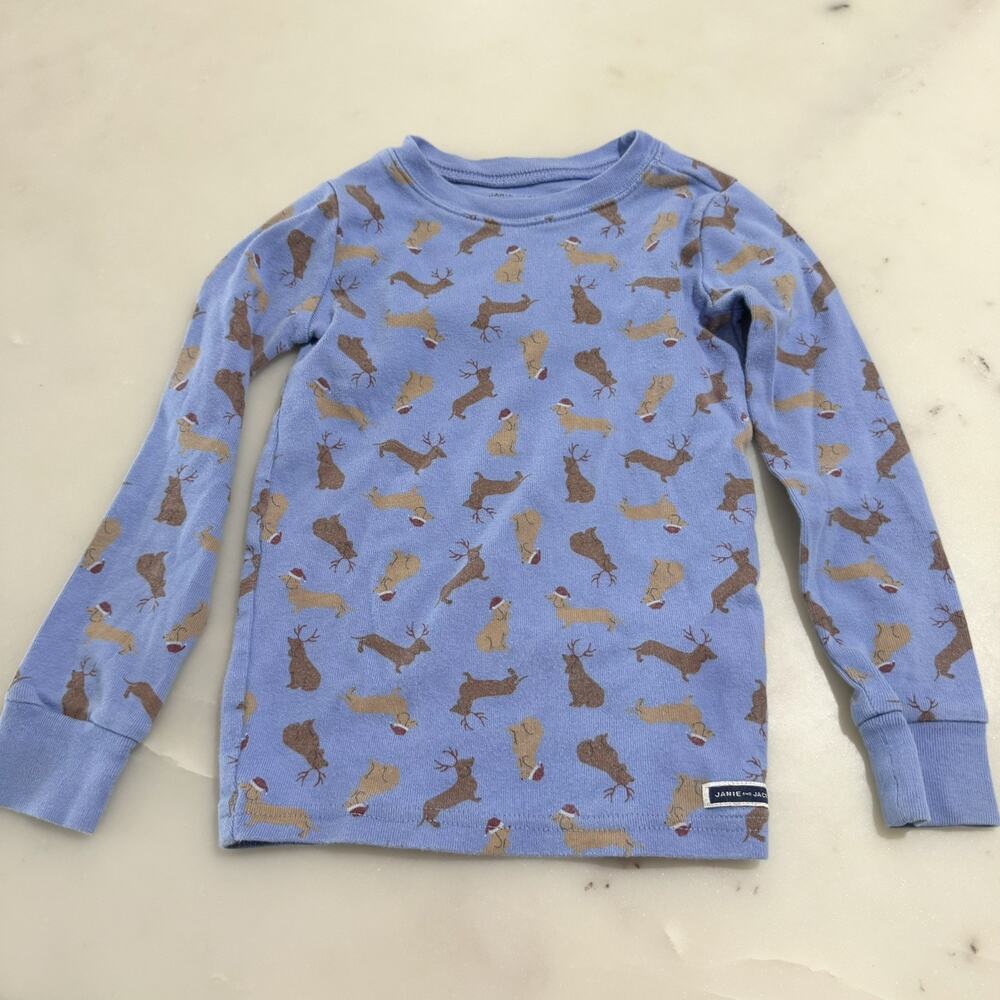 Janie and Jack Boy’s 6 Blue Christmas Dog Print Pajama Top Long Sleeve Cotton